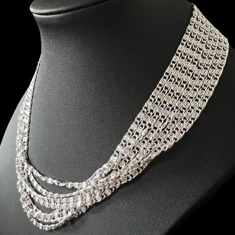VINTAGE SARAH COVENTRY Women's Choker 8 Strand Silver Tone Aluminum 15 in - Picture 12 of 16